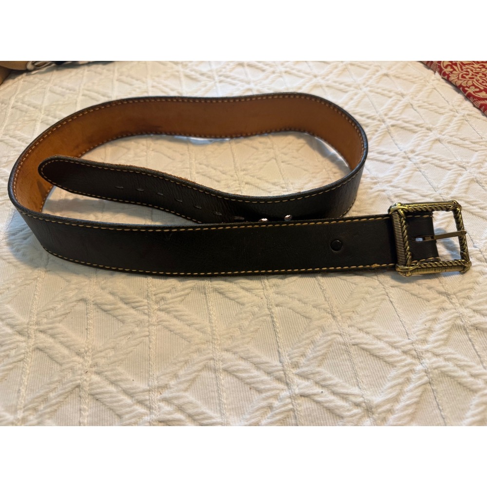 Justin Buggywhip Dark Brown Cowhide Leather Western Belt Brass Rope Buckle 7073B
